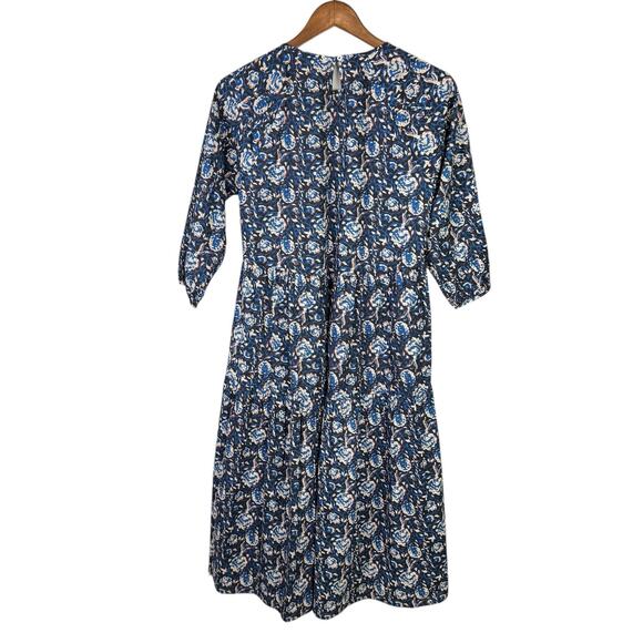 DRA Los Angeles NWOT Blue Black Floral Midi Fit & Flare Cotton Dress - Picture 11 of 13